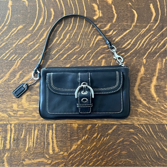 Coach Black Leather Wristlet with Buckle - Picture 1 of 4